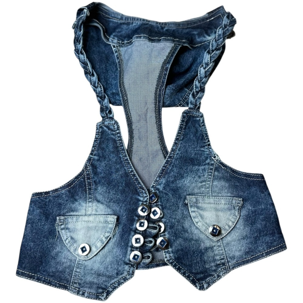 Y2K Jean vest with hood, small